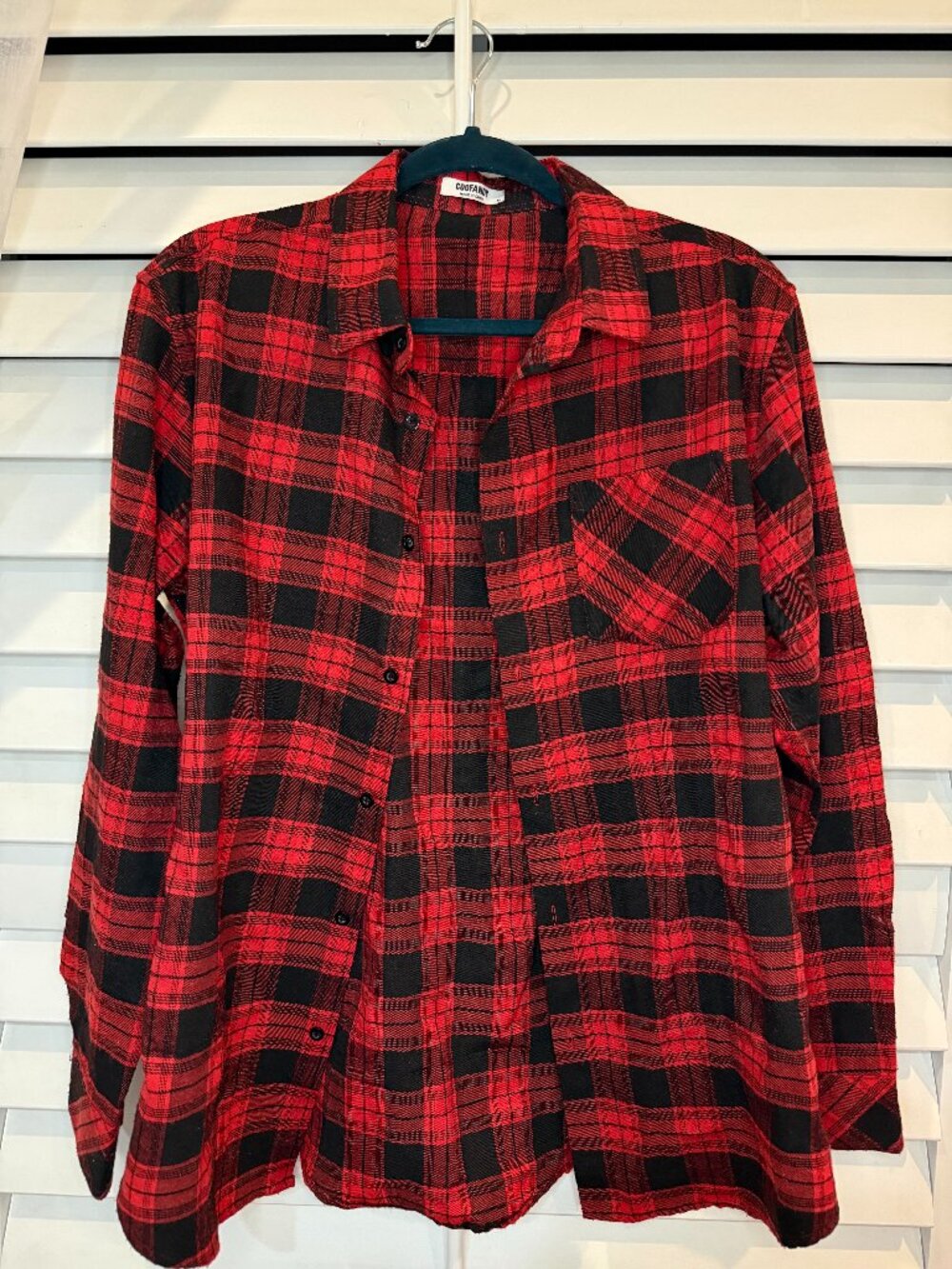 Coofandy Red & Black Plaid Flannel Button-Up Shirt Size M